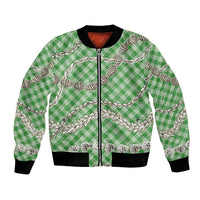 Green Aloha Hawaii Shell Lei Bomber Jacket Palaka Hebrew Cone Honey Cowrie Elegant Curves LT14 Unisex Green - Polynesian Pride