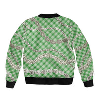 Green Aloha Hawaii Shell Lei Bomber Jacket Palaka Hebrew Cone Honey Cowrie Elegant Curves LT14 - Polynesian Pride