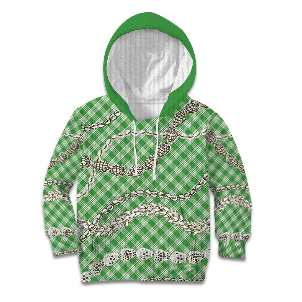 Green Aloha Hawaii Shell Lei Kid Hoodie Palaka Hebrew Cone Honey Cowrie Elegant Curves LT14 Hoodie Green - Polynesian Pride
