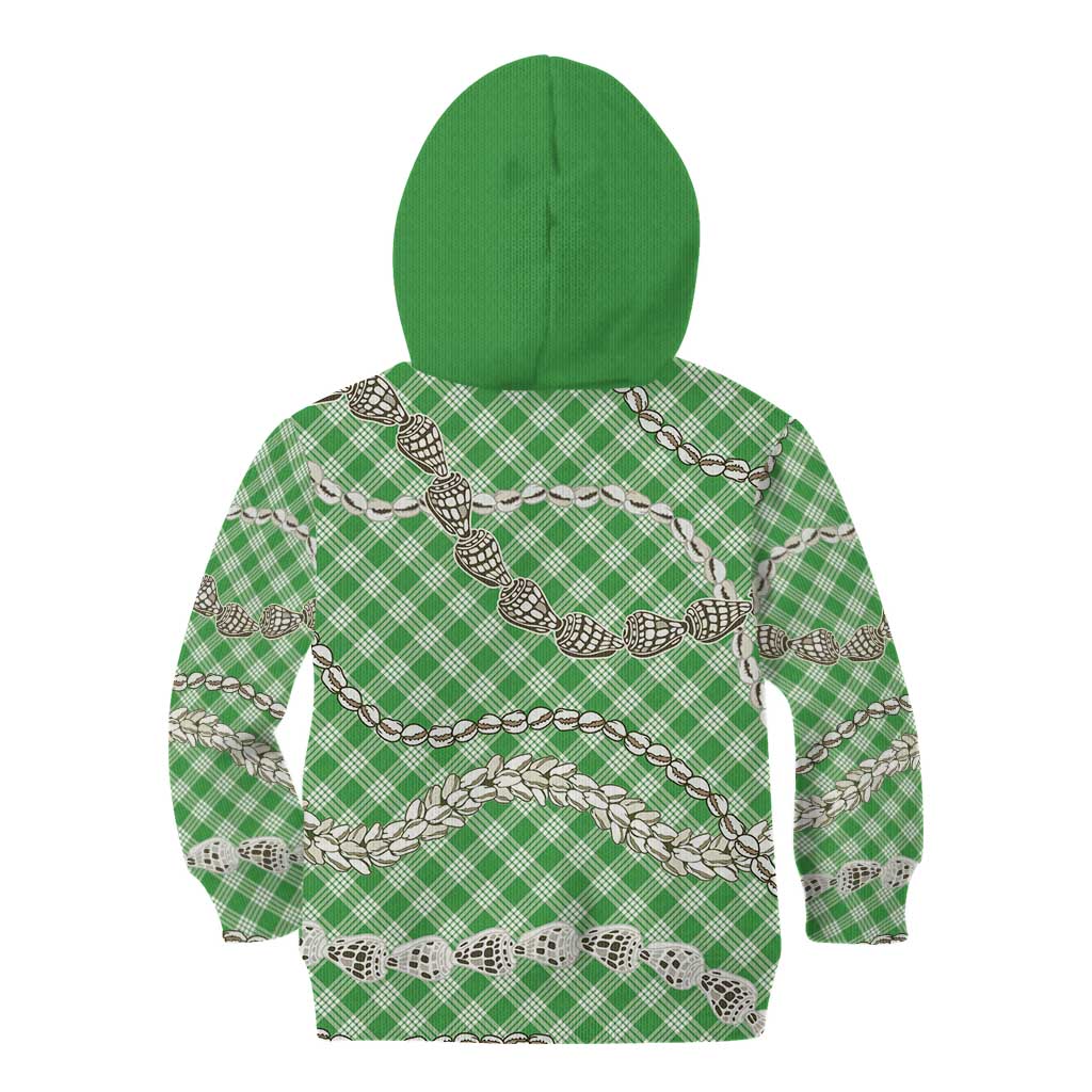 Green Aloha Hawaii Shell Lei Kid Hoodie Palaka Hebrew Cone Honey Cowrie Elegant Curves LT14 - Polynesian Pride