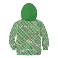 Green Aloha Hawaii Shell Lei Kid Hoodie Palaka Hebrew Cone Honey Cowrie Elegant Curves LT14 - Polynesian Pride