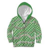 Green Aloha Hawaii Shell Lei Kid Hoodie Palaka Hebrew Cone Honey Cowrie Elegant Curves LT14 Zip Hoodie Green - Polynesian Pride