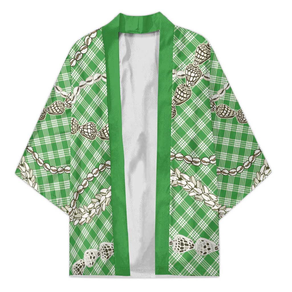 Green Aloha Hawaii Shell Lei Kimono Palaka Hebrew Cone Honey Cowrie Elegant Curves LT14 Unisex Green - Polynesian Pride