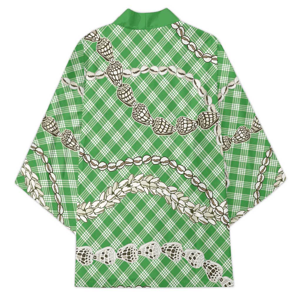 Green Aloha Hawaii Shell Lei Kimono Palaka Hebrew Cone Honey Cowrie Elegant Curves LT14 - Polynesian Pride