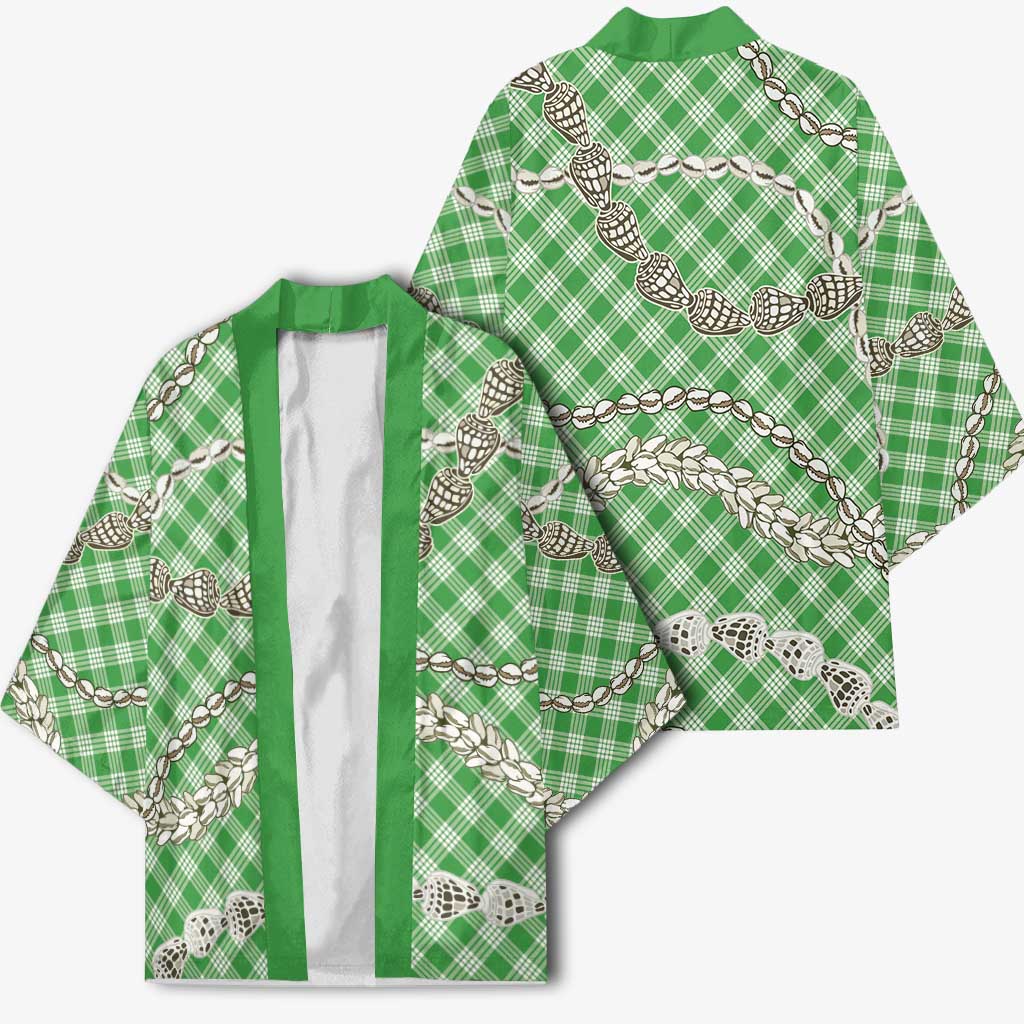 Green Aloha Hawaii Shell Lei Kimono Palaka Hebrew Cone Honey Cowrie Elegant Curves LT14 - Polynesian Pride