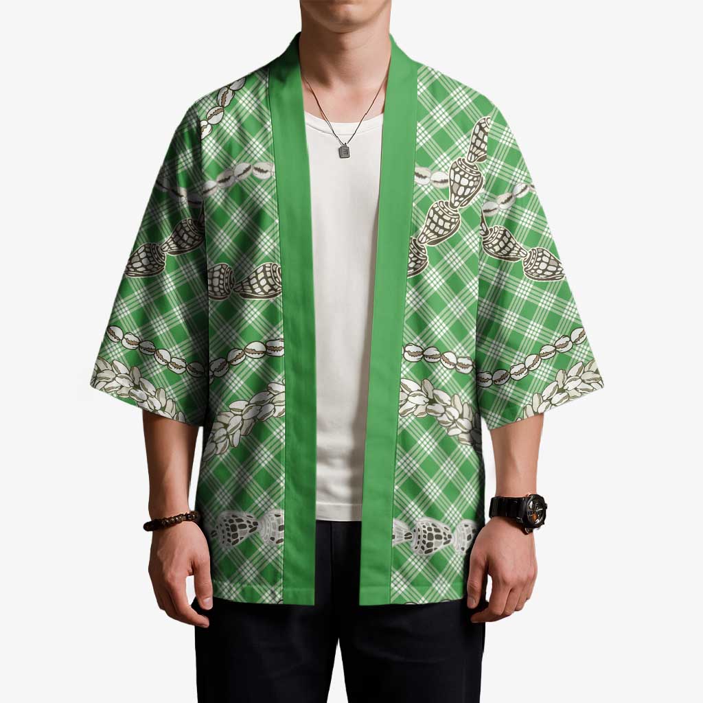 Green Aloha Hawaii Shell Lei Kimono Palaka Hebrew Cone Honey Cowrie Elegant Curves LT14 - Polynesian Pride