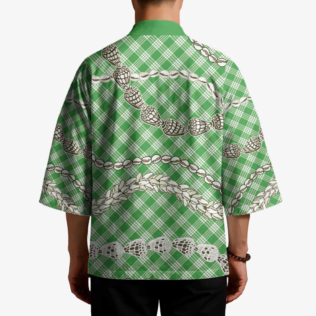 Green Aloha Hawaii Shell Lei Kimono Palaka Hebrew Cone Honey Cowrie Elegant Curves LT14 - Polynesian Pride