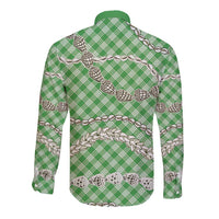 Green Aloha Hawaii Shell Lei Long Sleeve Button Shirt Palaka Hebrew Cone Honey Cowrie Elegant Curves LT14 - Polynesian Pride
