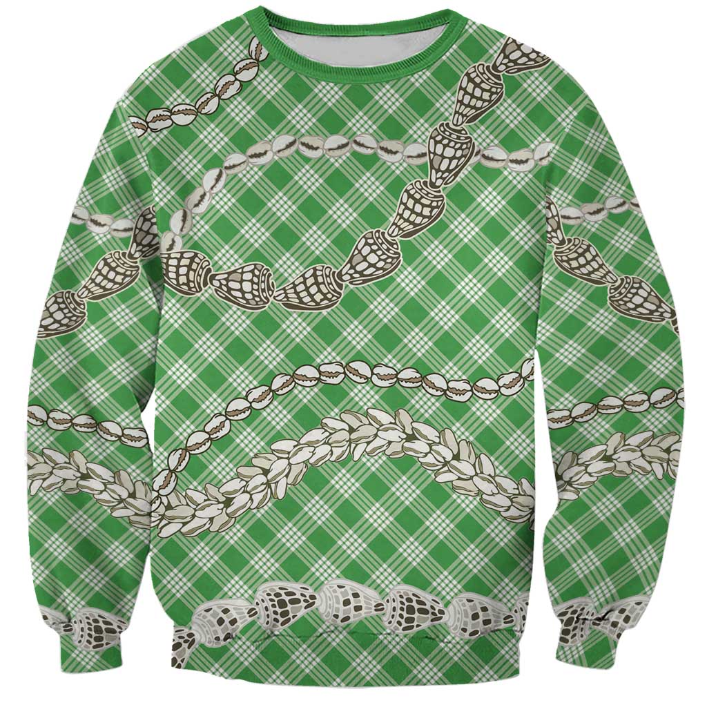 Green Aloha Hawaii Shell Lei Sweatshirt Palaka Hebrew Cone Honey Cowrie Elegant Curves LT14 Unisex Green - Polynesian Pride