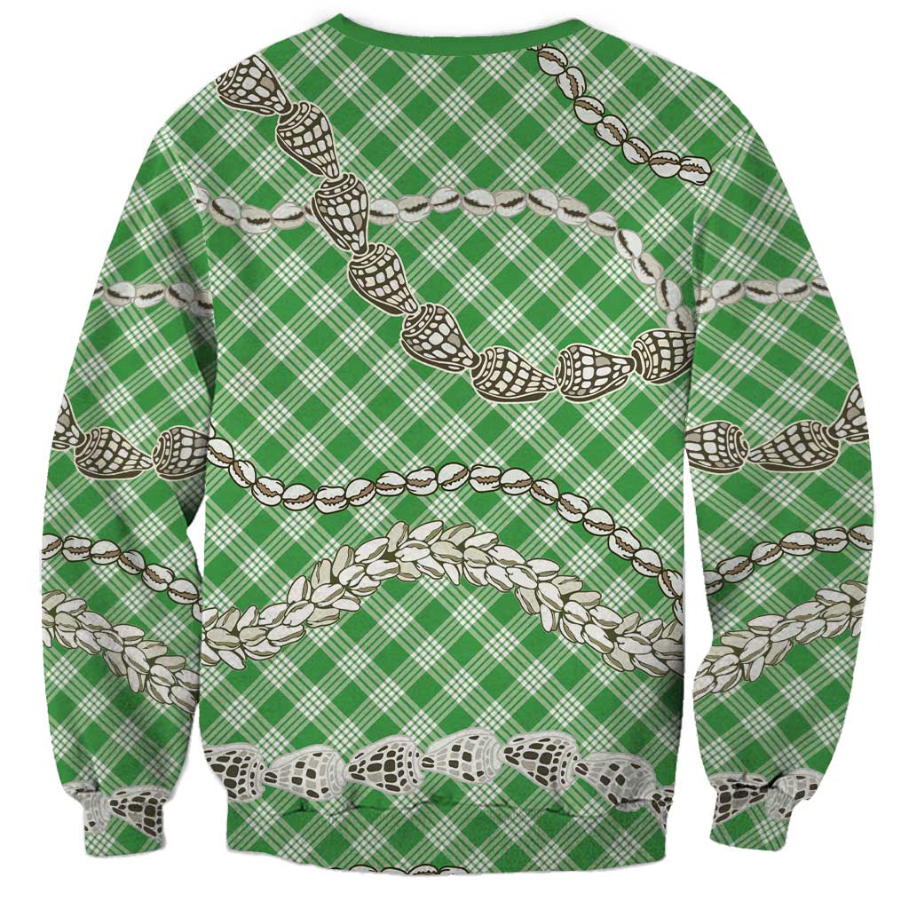 Green Aloha Hawaii Shell Lei Sweatshirt Palaka Hebrew Cone Honey Cowrie Elegant Curves LT14 - Polynesian Pride
