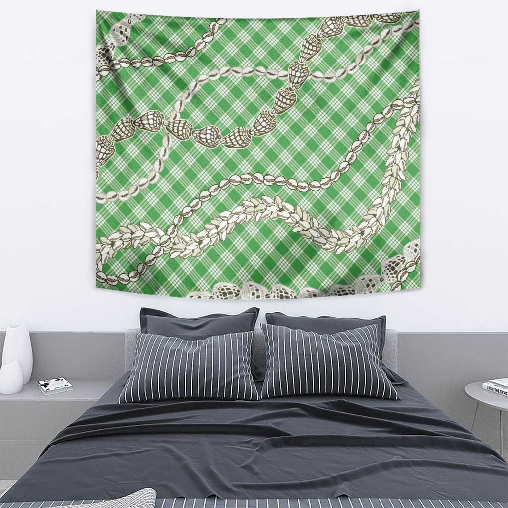Green Aloha Hawaii Shell Lei Tapestry Palaka Hebrew Cone Honey Cowrie Elegant Curves LT14 - Polynesian Pride