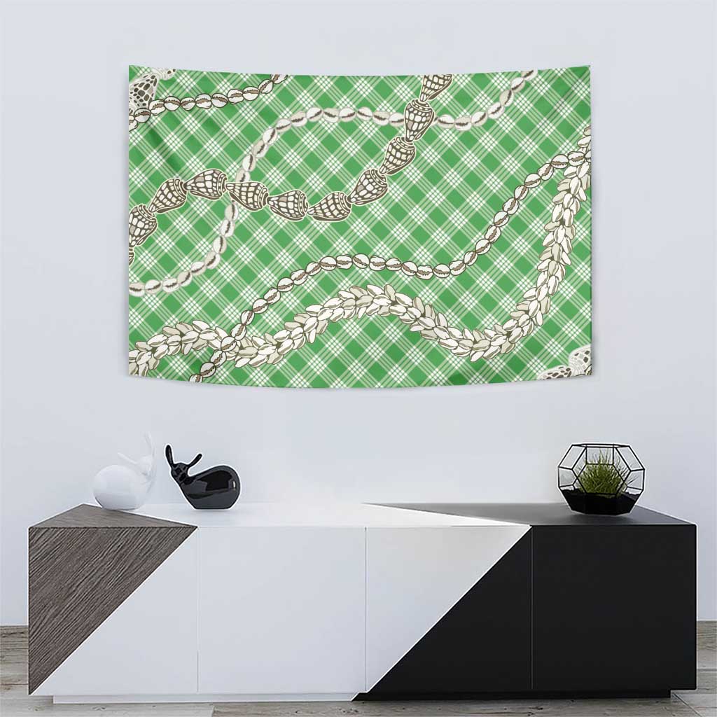 Green Aloha Hawaii Shell Lei Tapestry Palaka Hebrew Cone Honey Cowrie Elegant Curves LT14 - Polynesian Pride
