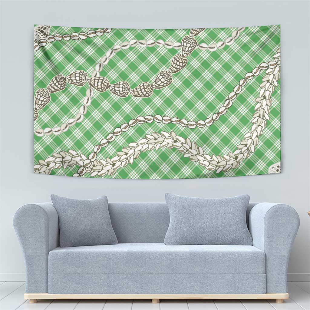 Green Aloha Hawaii Shell Lei Tapestry Palaka Hebrew Cone Honey Cowrie Elegant Curves LT14 - Polynesian Pride