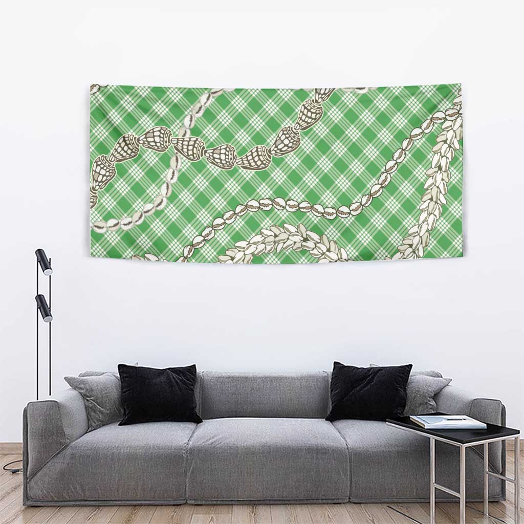 Green Aloha Hawaii Shell Lei Tapestry Palaka Hebrew Cone Honey Cowrie Elegant Curves LT14 - Polynesian Pride