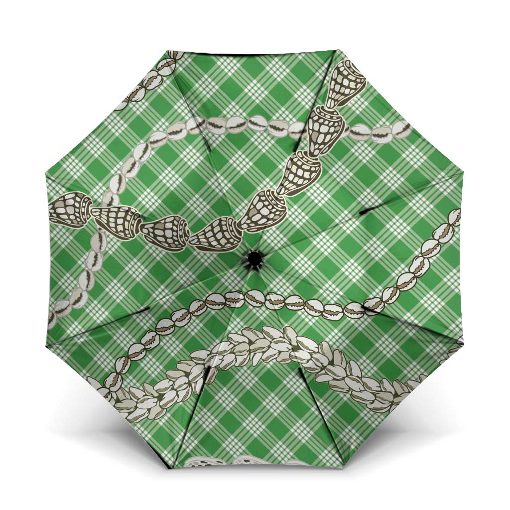 Green Aloha Hawaii Shell Lei Umbrella Palaka Hebrew Cone Honey Cowrie Elegant Curves LT14 One Size Folded 11.42 inch Opened Diameter 37.4 inch Green - Polynesian Pride