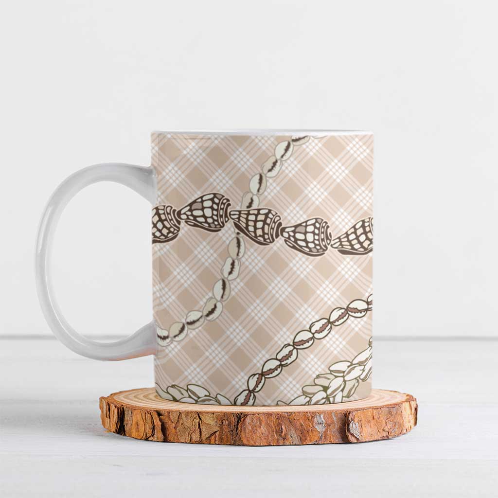 Beige Aloha Hawaii Shell Lei Ceramic Mug Palaka Hebrew Cone Honey Cowrie Elegant Curves LT14 Beige - Polynesian Pride