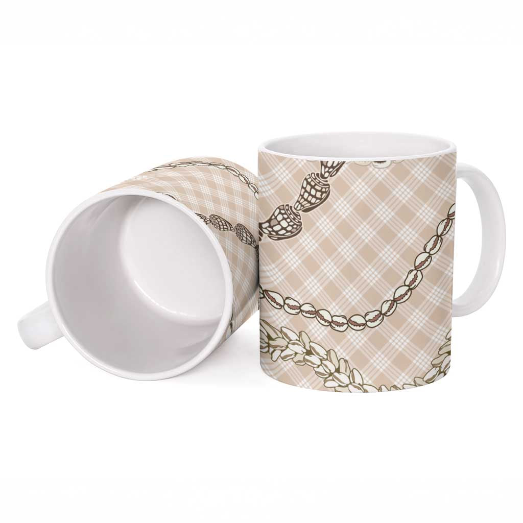 Beige Aloha Hawaii Shell Lei Ceramic Mug Palaka Hebrew Cone Honey Cowrie Elegant Curves LT14 - Polynesian Pride