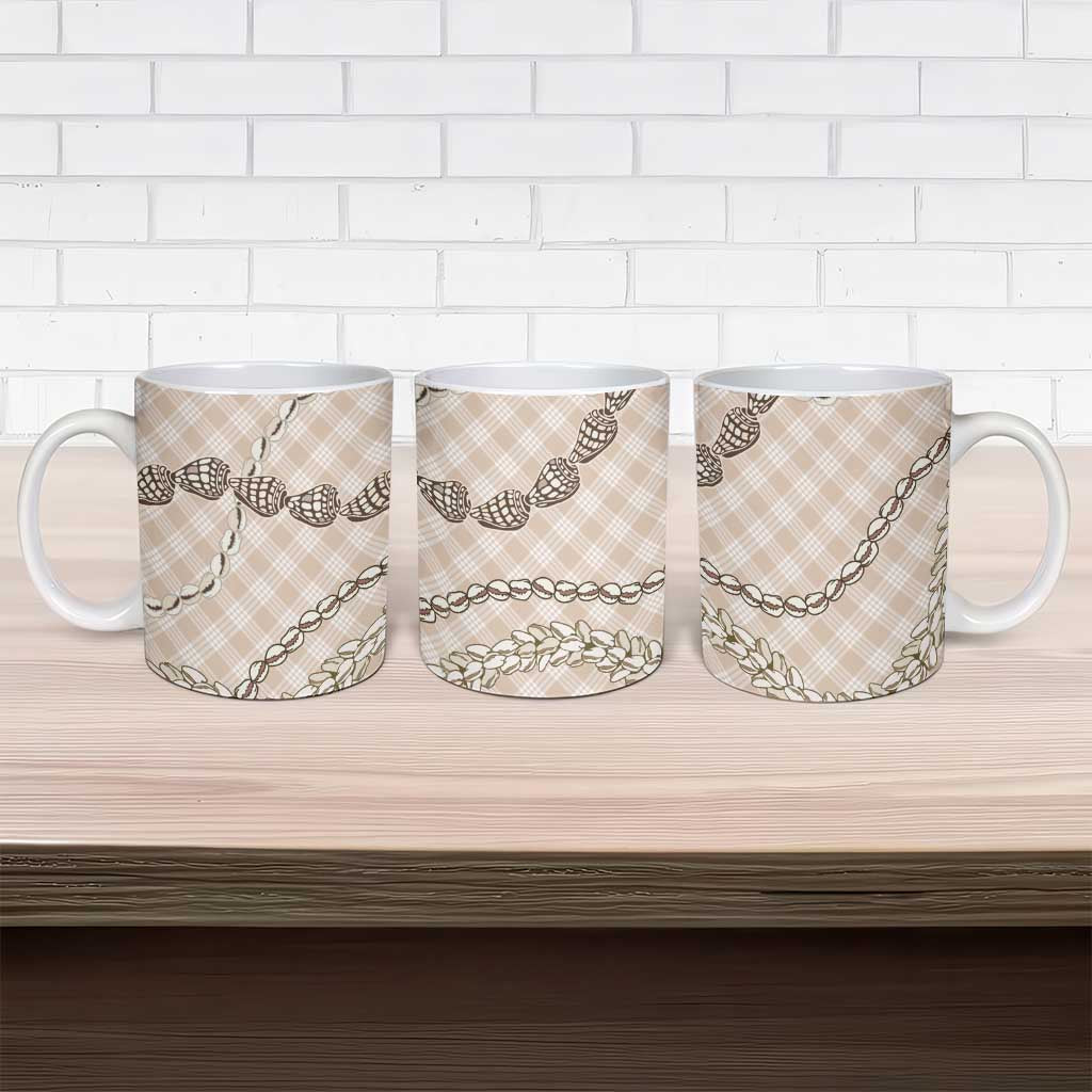 Beige Aloha Hawaii Shell Lei Ceramic Mug Palaka Hebrew Cone Honey Cowrie Elegant Curves LT14 - Polynesian Pride