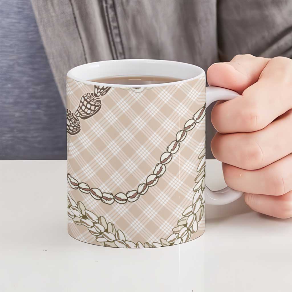 Beige Aloha Hawaii Shell Lei Ceramic Mug Palaka Hebrew Cone Honey Cowrie Elegant Curves LT14 - Polynesian Pride