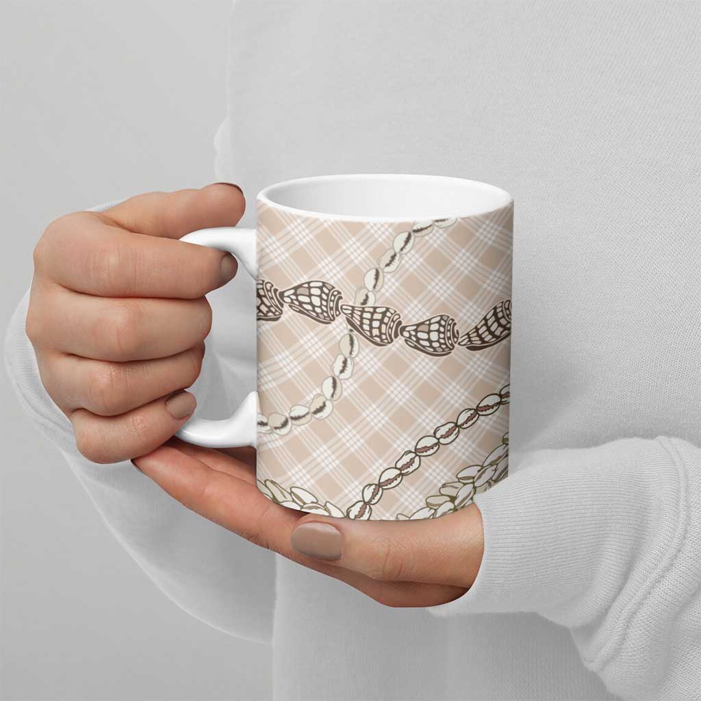 Beige Aloha Hawaii Shell Lei Ceramic Mug Palaka Hebrew Cone Honey Cowrie Elegant Curves LT14 - Polynesian Pride