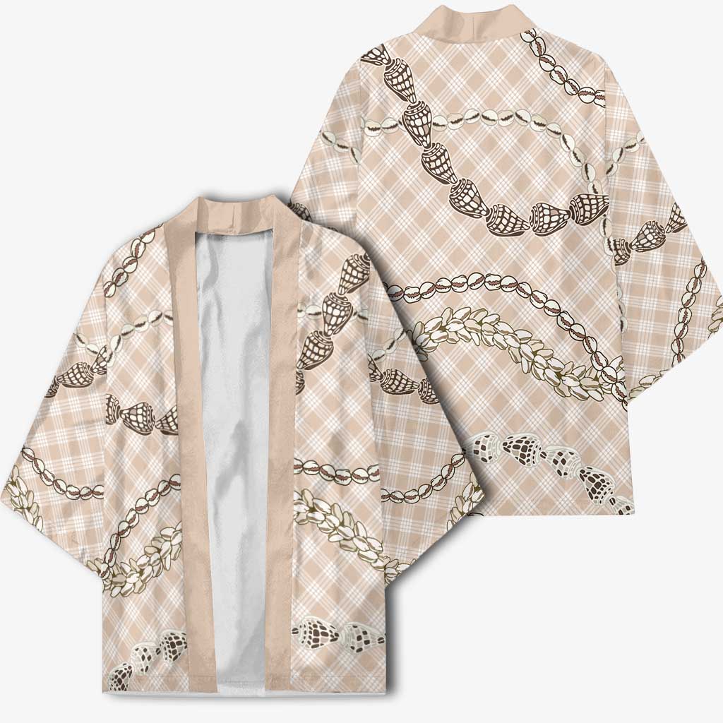 Beige Aloha Hawaii Shell Lei Kimono Palaka Hebrew Cone Honey Cowrie Elegant Curves LT14 - Polynesian Pride