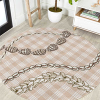 Beige Aloha Hawaii Shell Lei Round Carpet Palaka Hebrew Cone Honey Cowrie Elegant Curves LT14 Beige - Polynesian Pride