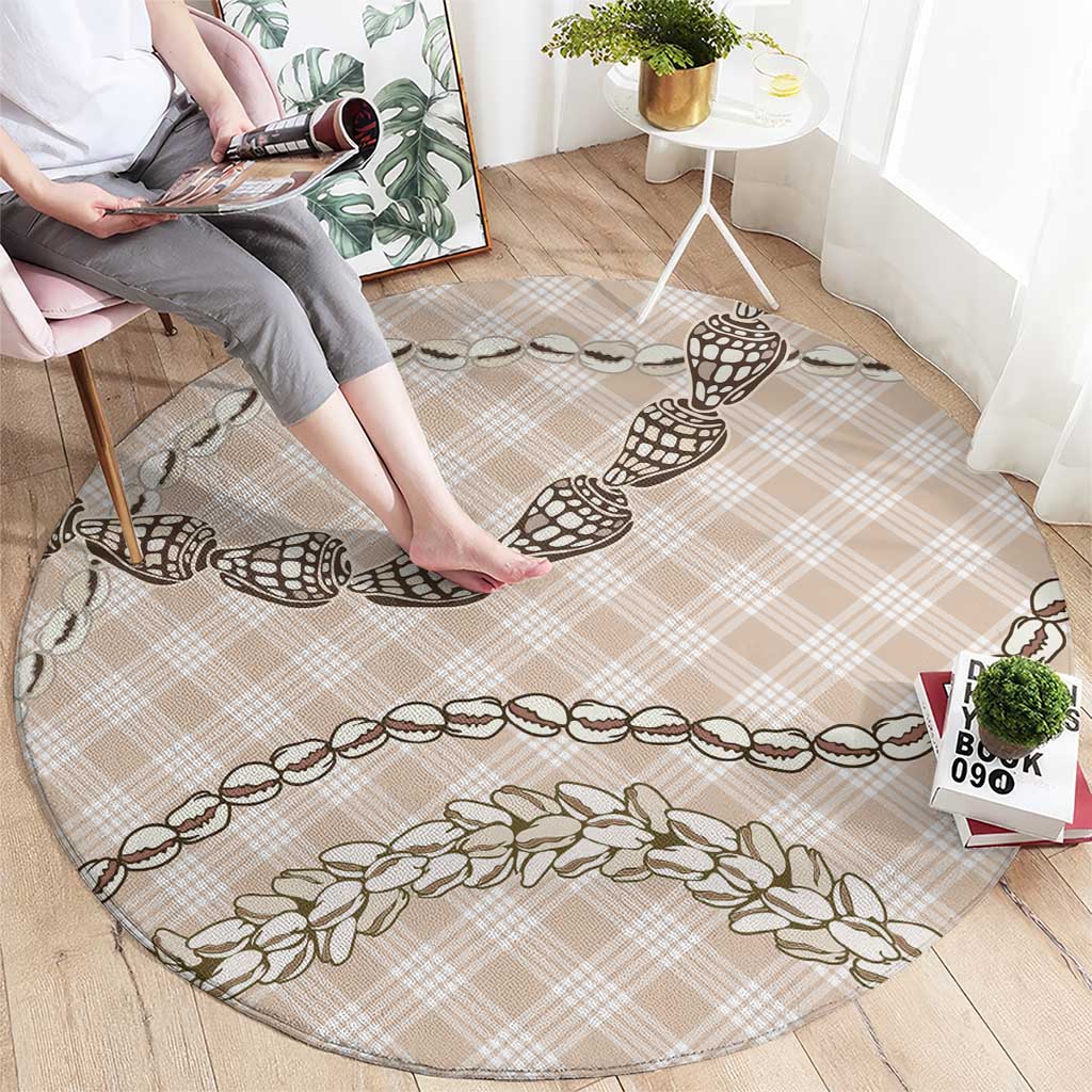 Beige Aloha Hawaii Shell Lei Round Carpet Palaka Hebrew Cone Honey Cowrie Elegant Curves LT14 - Polynesian Pride