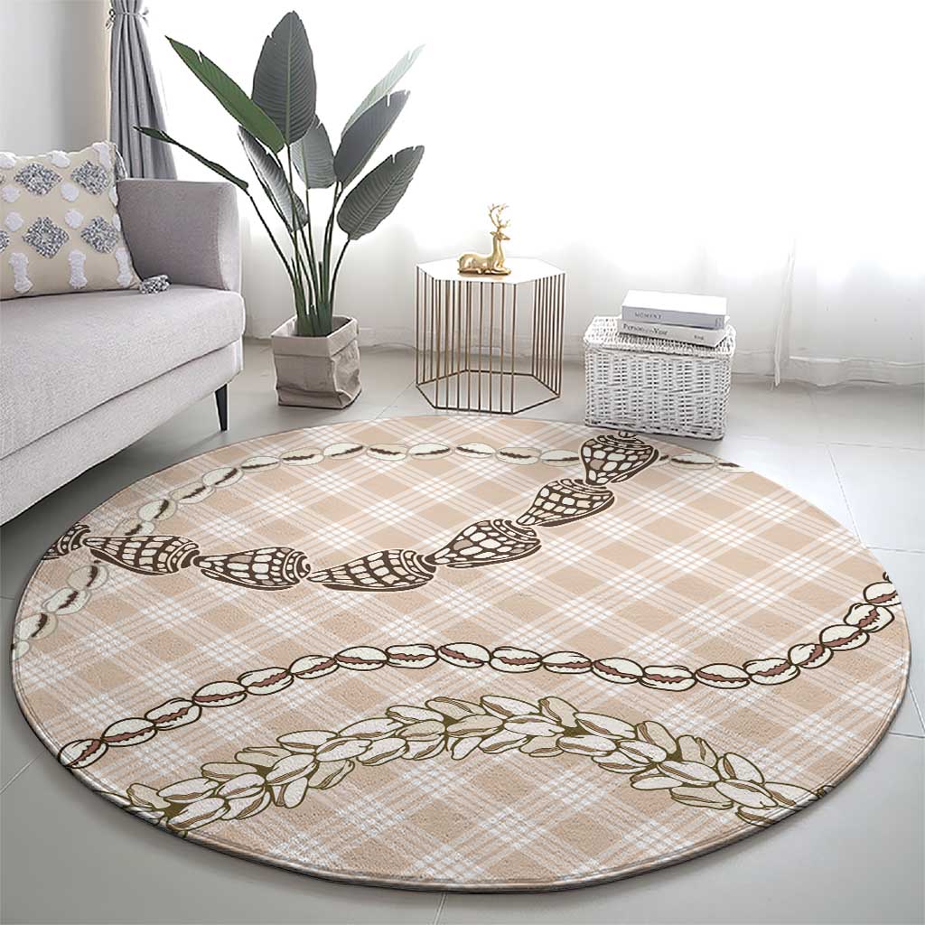 Beige Aloha Hawaii Shell Lei Round Carpet Palaka Hebrew Cone Honey Cowrie Elegant Curves LT14 - Polynesian Pride