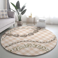 Beige Aloha Hawaii Shell Lei Round Carpet Palaka Hebrew Cone Honey Cowrie Elegant Curves LT14 - Polynesian Pride