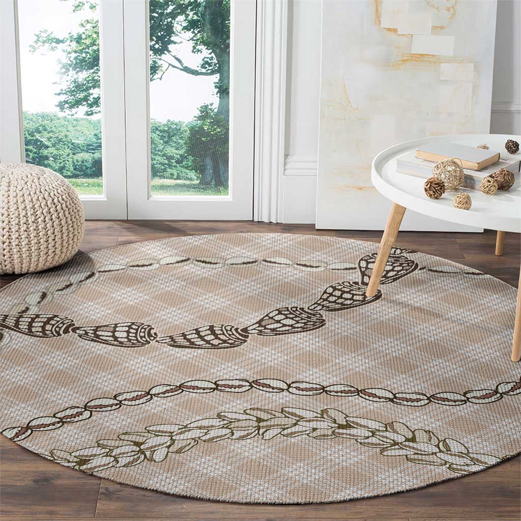 Beige Aloha Hawaii Shell Lei Round Carpet Palaka Hebrew Cone Honey Cowrie Elegant Curves LT14 - Polynesian Pride