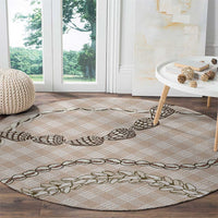 Beige Aloha Hawaii Shell Lei Round Carpet Palaka Hebrew Cone Honey Cowrie Elegant Curves LT14 - Polynesian Pride