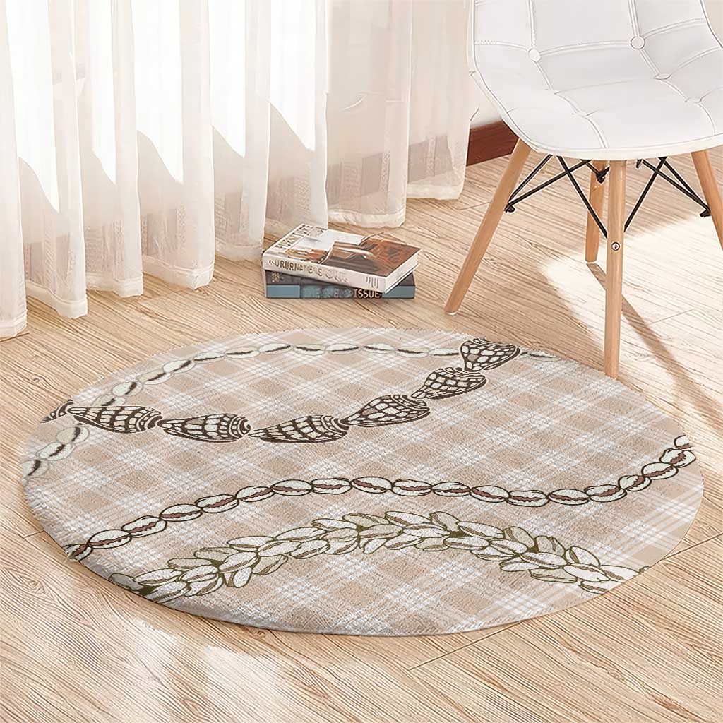 Beige Aloha Hawaii Shell Lei Round Carpet Palaka Hebrew Cone Honey Cowrie Elegant Curves LT14 - Polynesian Pride