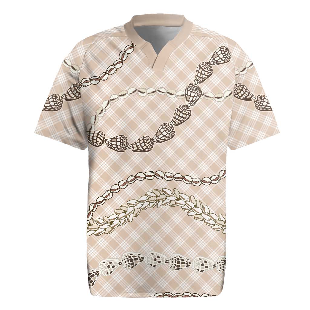 Beige Aloha Hawaii Shell Lei Rugby Jersey Palaka Hebrew Cone Honey Cowrie Elegant Curves LT14 Beige - Polynesian Pride