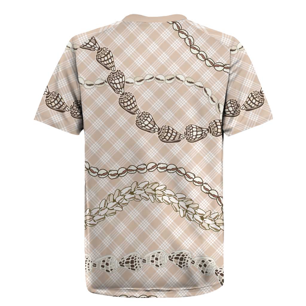 Beige Aloha Hawaii Shell Lei Rugby Jersey Palaka Hebrew Cone Honey Cowrie Elegant Curves LT14 - Polynesian Pride