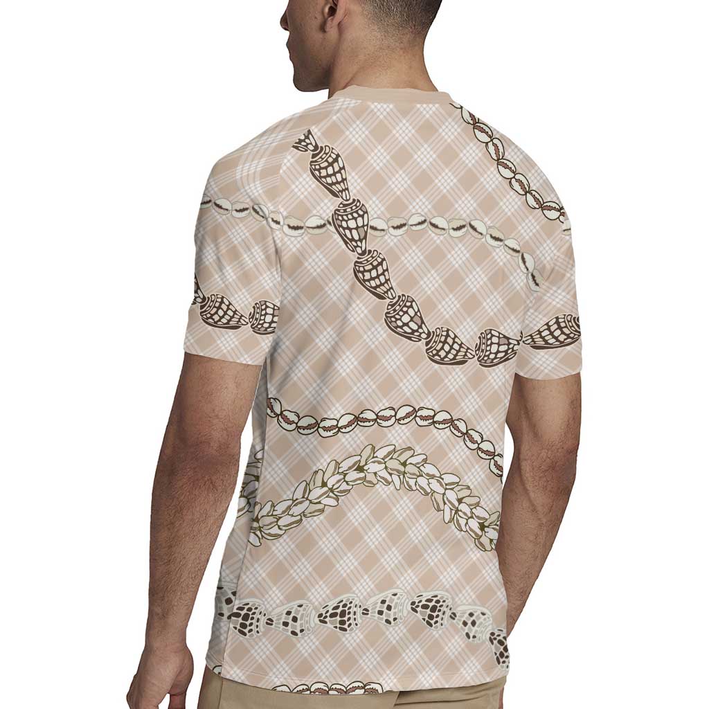 Beige Aloha Hawaii Shell Lei Rugby Jersey Palaka Hebrew Cone Honey Cowrie Elegant Curves LT14 - Polynesian Pride