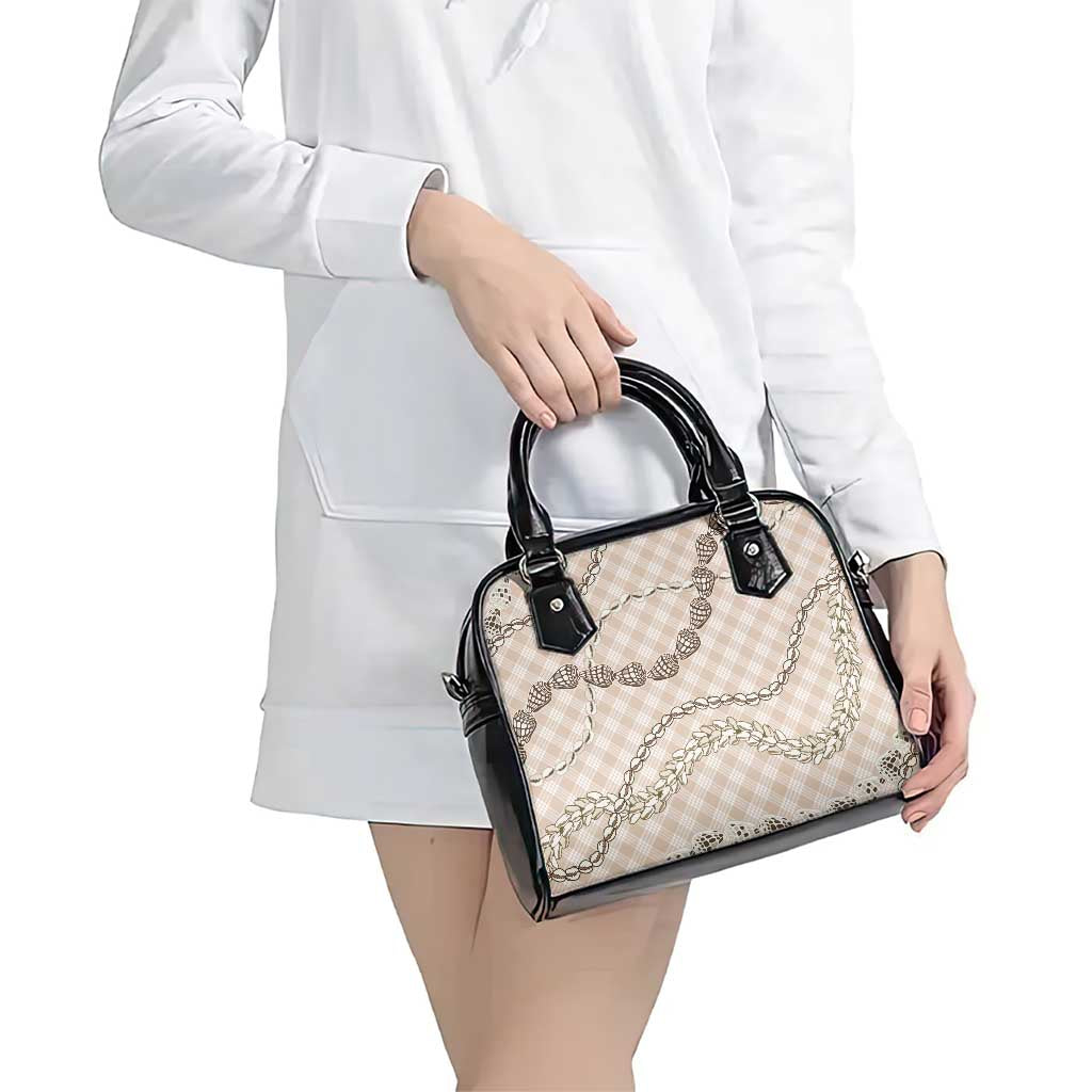 Beige Aloha Hawaii Shell Lei Shoulder Handbag Palaka Hebrew Cone Honey Cowrie Elegant Curves LT14 - Polynesian Pride