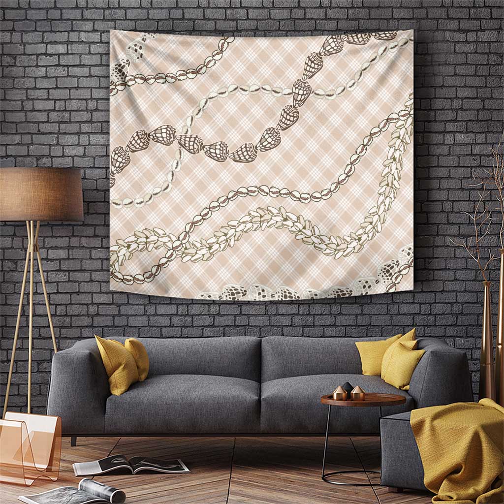 Beige Aloha Hawaii Shell Lei Tapestry Palaka Hebrew Cone Honey Cowrie Elegant Curves LT14 Beige - Polynesian Pride