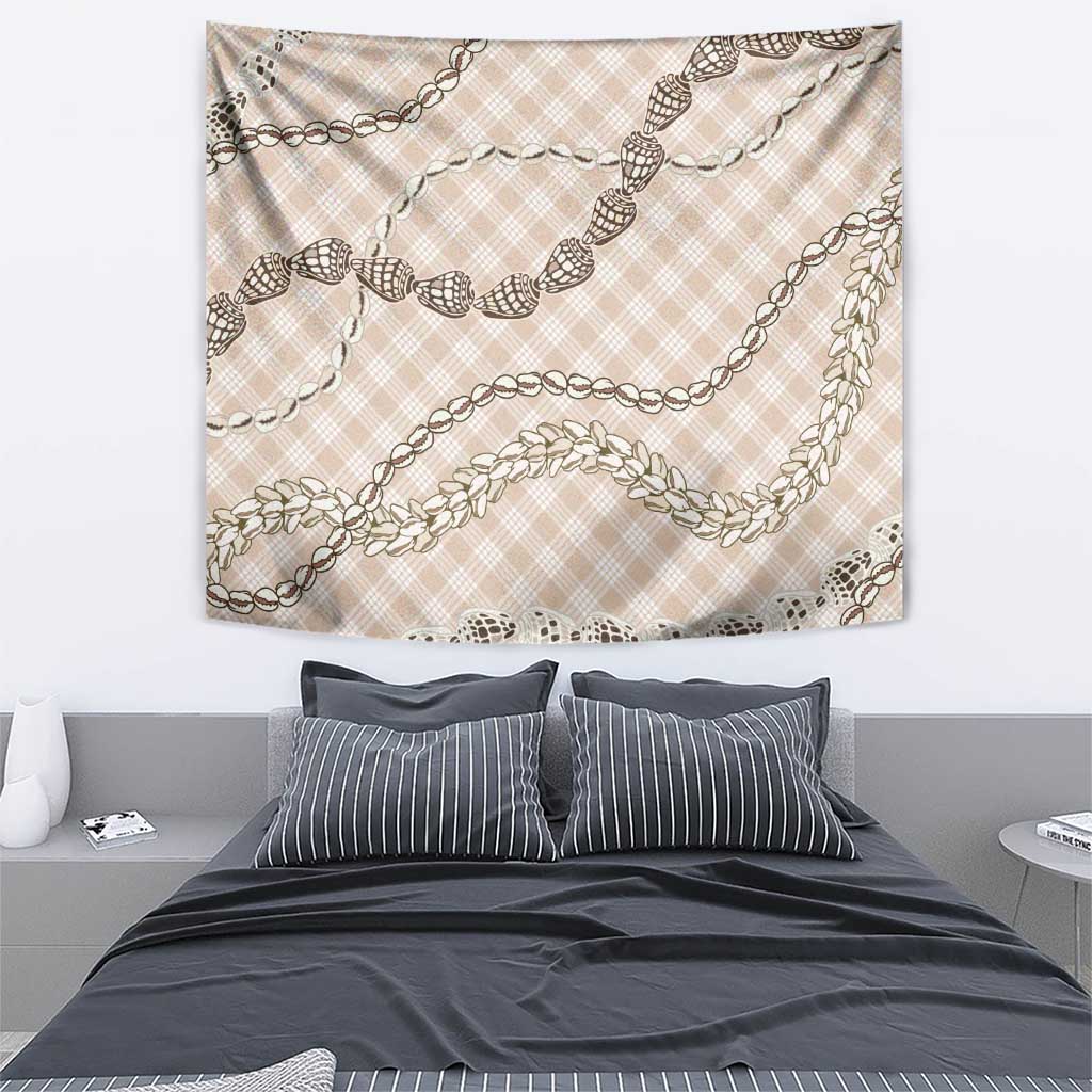 Beige Aloha Hawaii Shell Lei Tapestry Palaka Hebrew Cone Honey Cowrie Elegant Curves LT14 - Polynesian Pride