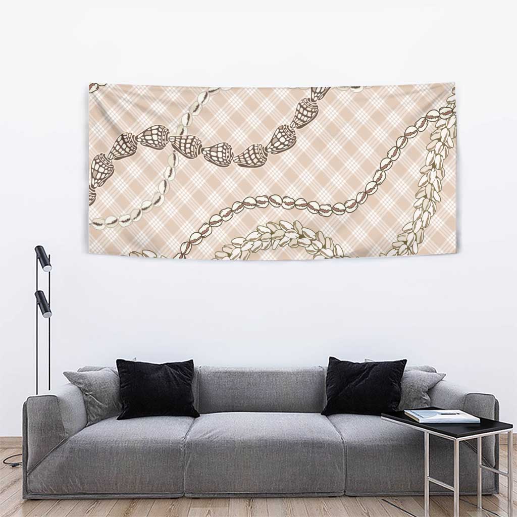 Beige Aloha Hawaii Shell Lei Tapestry Palaka Hebrew Cone Honey Cowrie Elegant Curves LT14 - Polynesian Pride