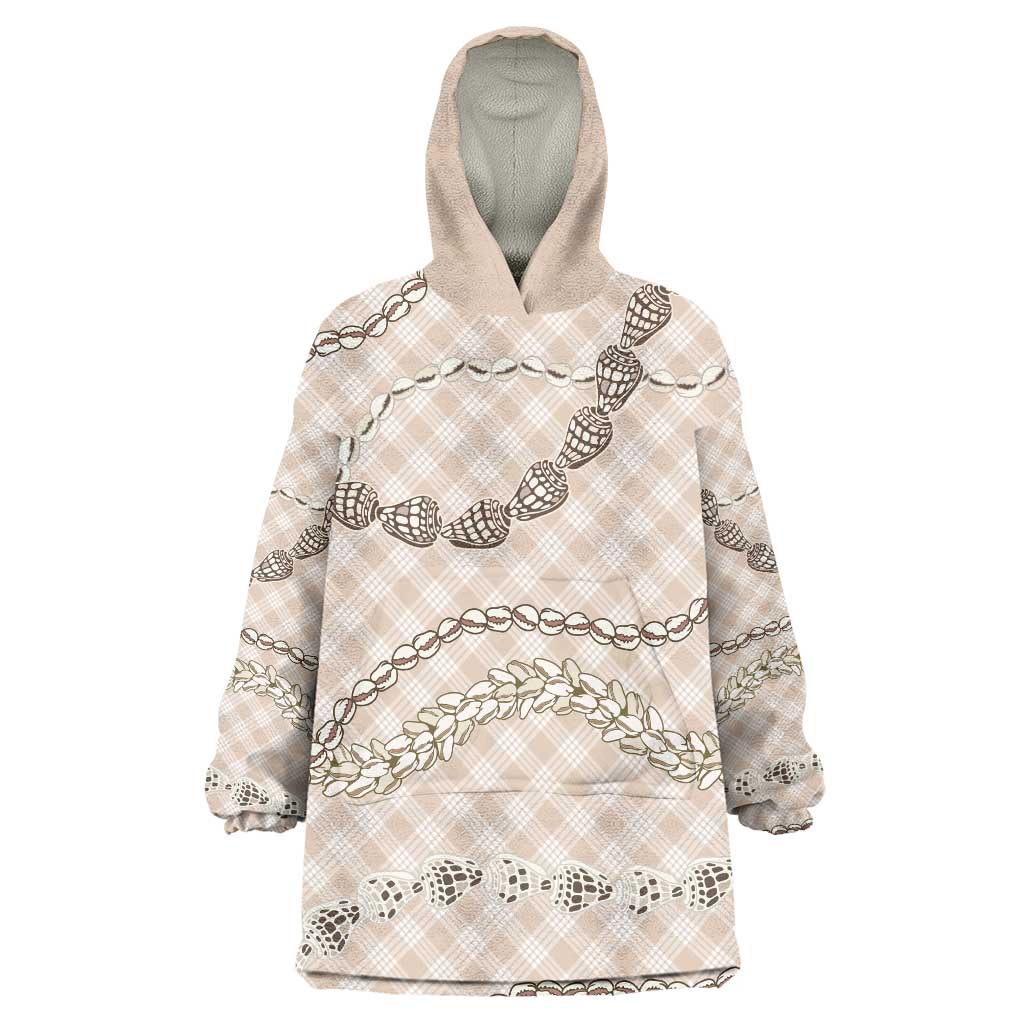 Beige Aloha Hawaii Shell Lei Wearable Blanket Hoodie Palaka Hebrew Cone Honey Cowrie Elegant Curves LT14 One Size Beige - Polynesian Pride