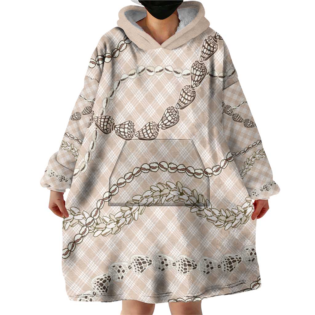 Beige Aloha Hawaii Shell Lei Wearable Blanket Hoodie Palaka Hebrew Cone Honey Cowrie Elegant Curves LT14 - Polynesian Pride