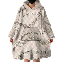 Beige Aloha Hawaii Shell Lei Wearable Blanket Hoodie Palaka Hebrew Cone Honey Cowrie Elegant Curves LT14 - Polynesian Pride