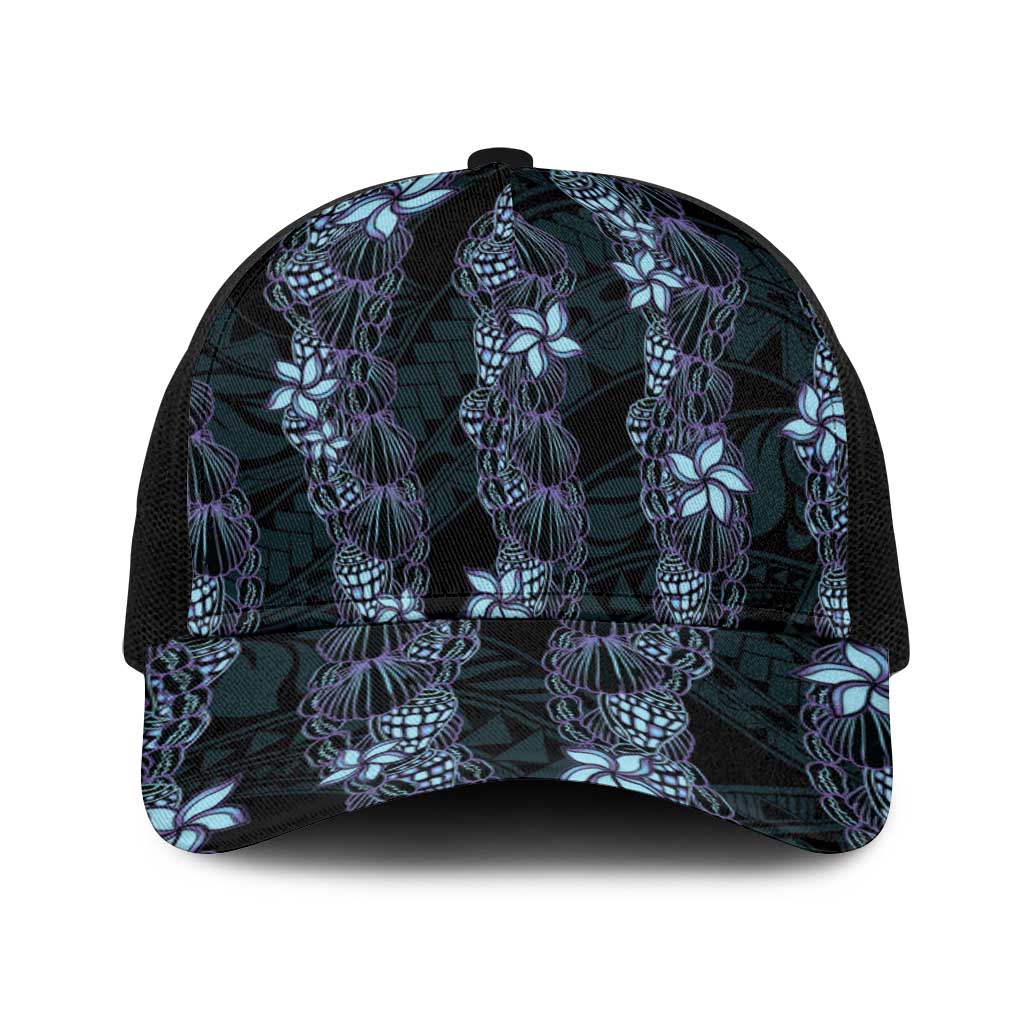 Purple Paradise Hawaii Shell Lei Baseball Net Cap Hawaiian Sunrise Shell Hebrew Cone Plumeria LT14 One Size Black Purple - Polynesian Pride