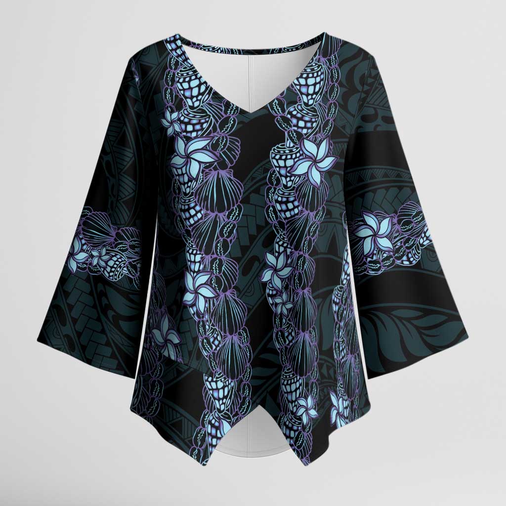 Purple Paradise Hawaii Shell Lei Kimono Sleeve Blouse Hawaiian Sunrise Shell Hebrew Cone Plumeria LT14 Female Purple - Polynesian Pride