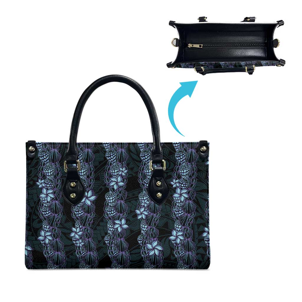 Purple Paradise Hawaii Shell Lei Leather Bag Hawaiian Sunrise Shell Hebrew Cone Plumeria LT14 - Polynesian Pride
