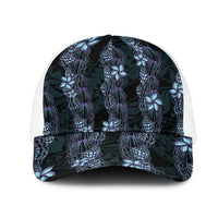 Purple Paradise Hawaii Shell Lei Mesh Trucker Cap Hawaiian Sunrise Shell Hebrew Cone Plumeria LT14 One Size White Purple - Polynesian Pride