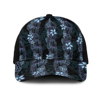 Purple Paradise Hawaii Shell Lei Mesh Trucker Cap Hawaiian Sunrise Shell Hebrew Cone Plumeria LT14 One Size Black Purple - Polynesian Pride