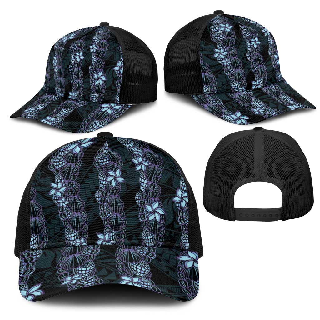 Purple Paradise Hawaii Shell Lei Mesh Trucker Cap Hawaiian Sunrise Shell Hebrew Cone Plumeria LT14 - Polynesian Pride