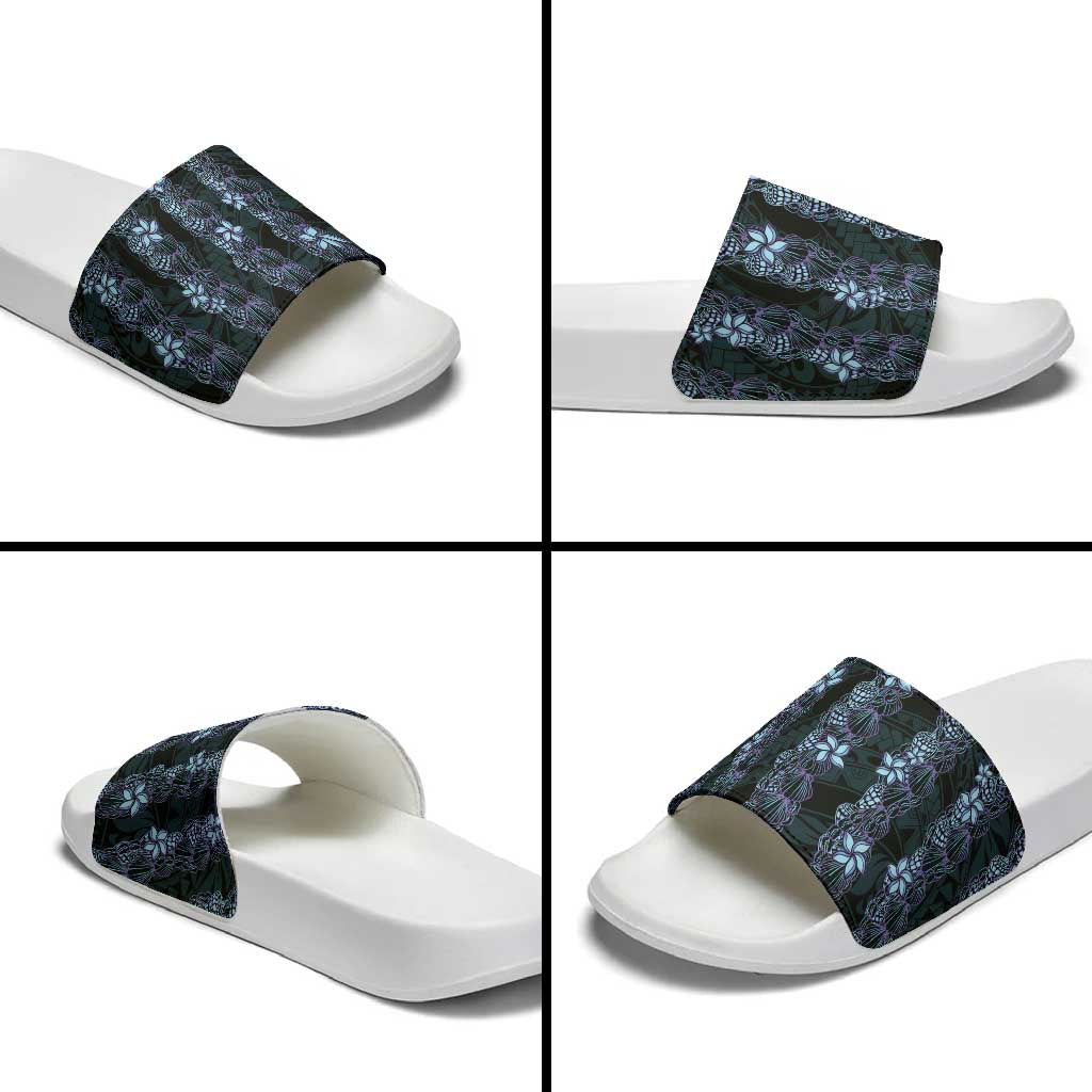 Purple Paradise Hawaii Shell Lei Slide Sandals Hawaiian Sunrise Shell Hebrew Cone Plumeria LT14 - Polynesian Pride