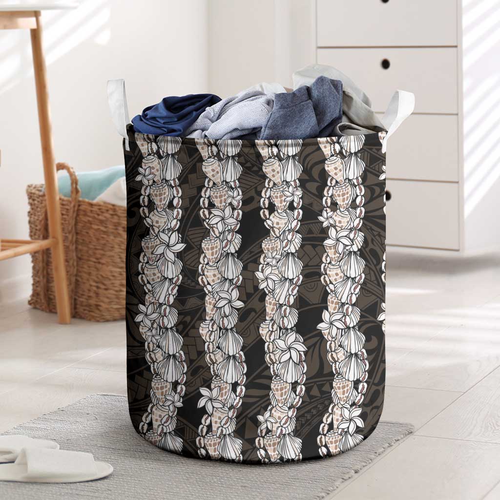 Black and Beige Hawaii Shell Lei Laundry Basket Hawaiian Sunrise Shell Hebrew Cone Plumeria LT14 Black - Polynesian Pride